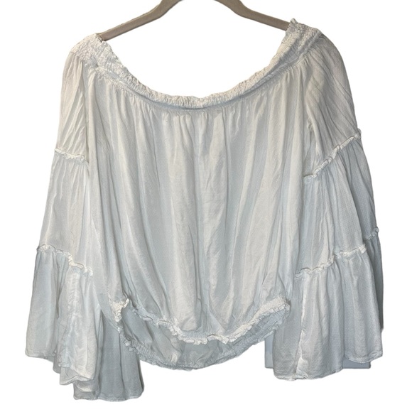 Free People Free Spirit White Flare Bell Sleeve Crop Peasant off shoulder Top S - Picture 5 of 6
